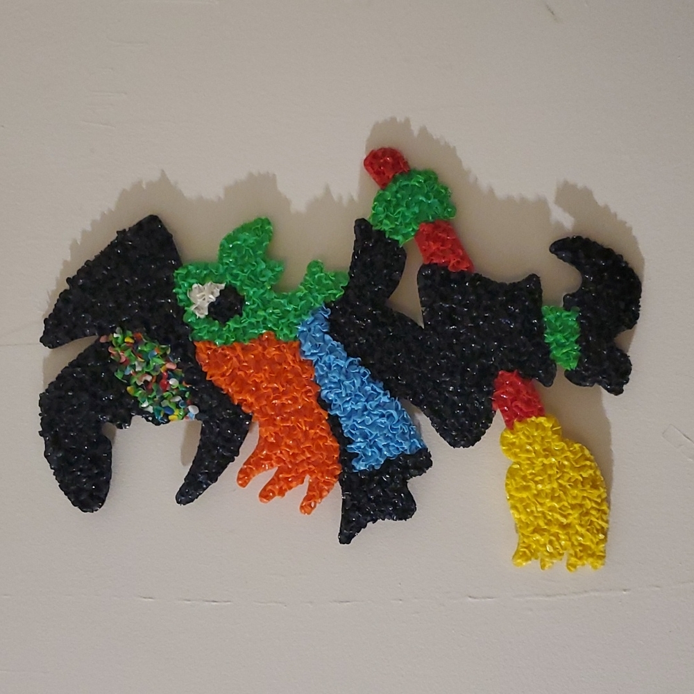 Witch on Broom Holiday Decor Plastic Popcorn 1970s La Befana Decoration